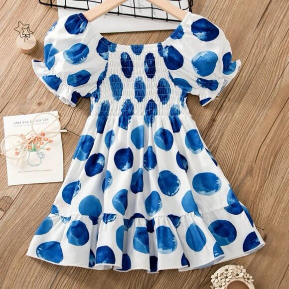 SHEIN Polka Dot Puff Sleeve Ruched Ruffle Hem Dress 5/6 - Picture 2 of 5